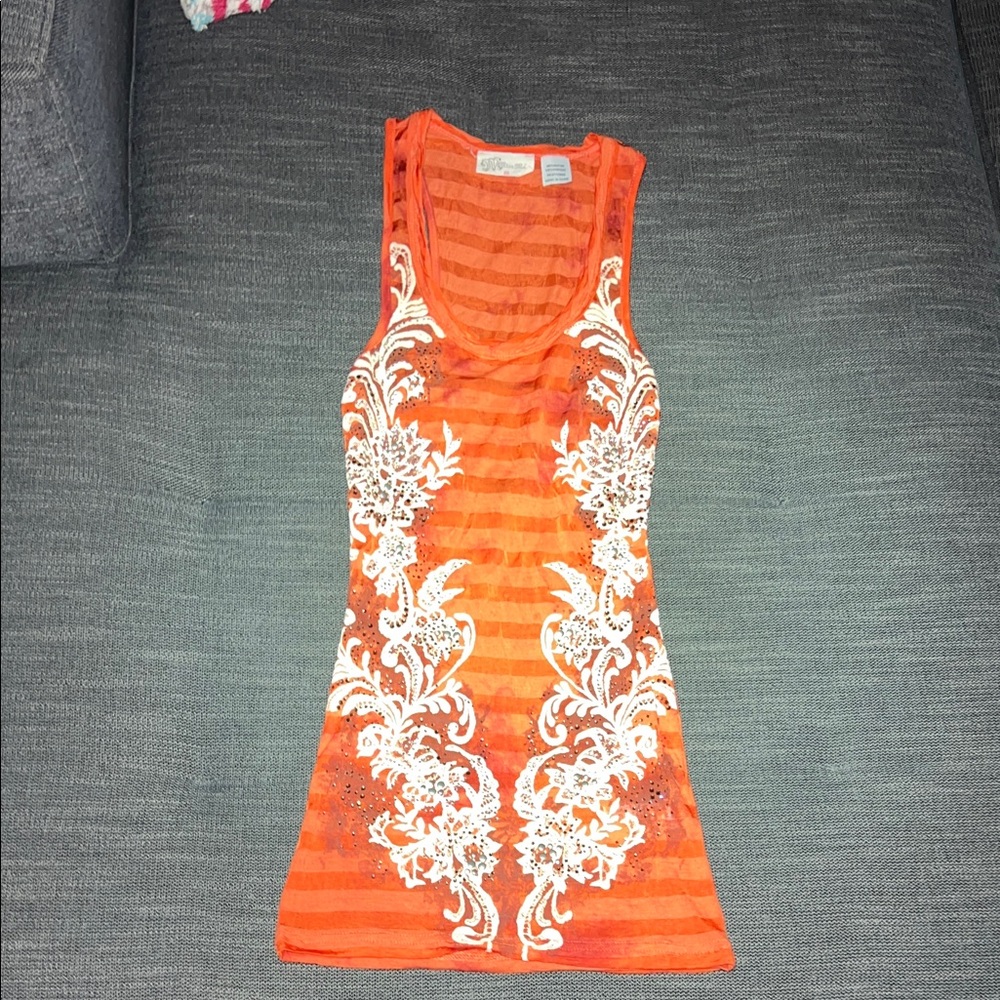Miss Me Jeans Rhinestone Tank Top Orange